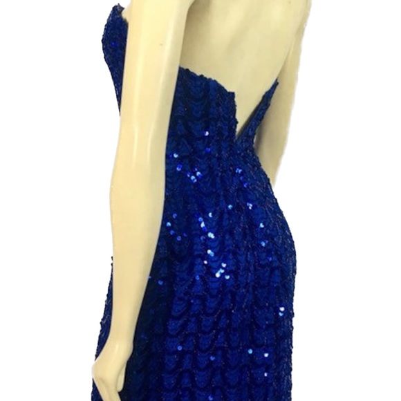 Vintage 60’s-70’s Mike Benet Formals Blue Strapless Sequin Evening Dress, xs fit - Picture 3 of 13